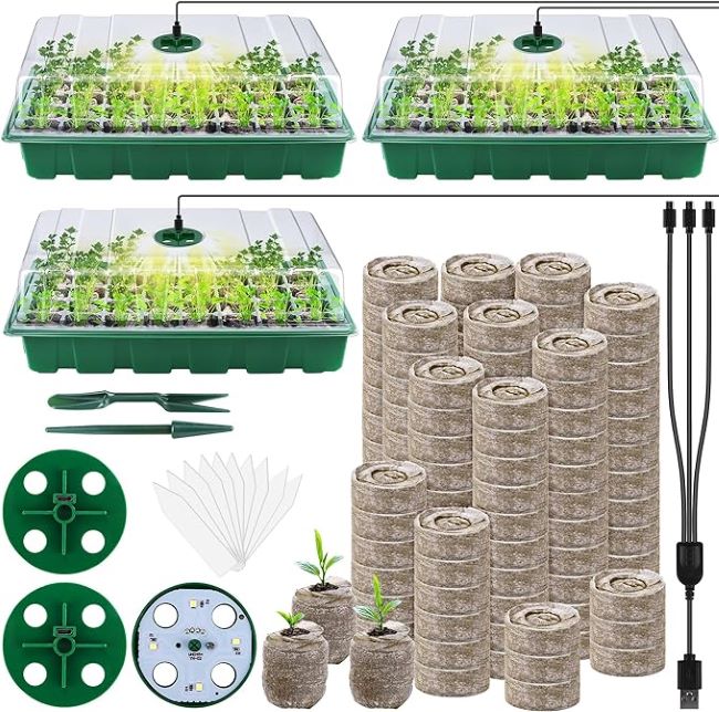 Hahood 3 Pack Seed Starter Tray Kit with grow light